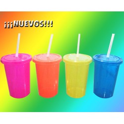 Vaso con popote Fluorescente OLAS