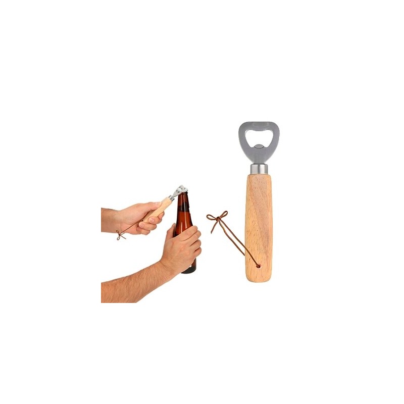 Destapador con mango de madera y cordón BOTTLE